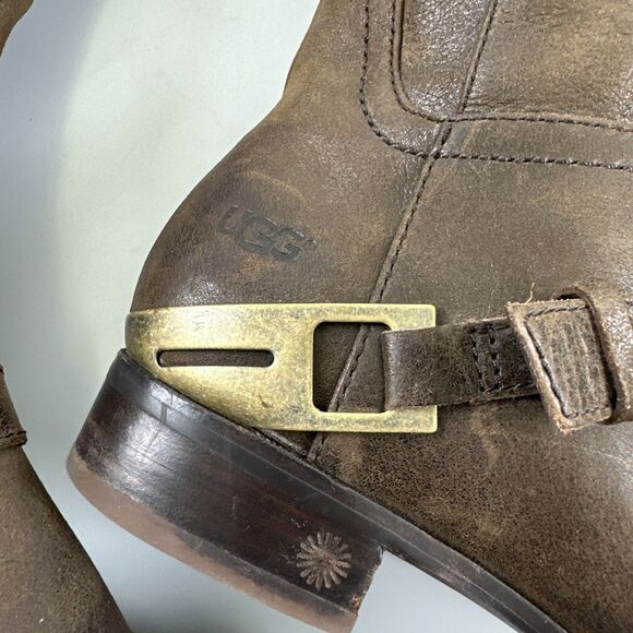 UGG Channing II Boot Dark Brown Leather Pull On 1004509 Equestrian Womens 9.5 - Picture 9 of 16